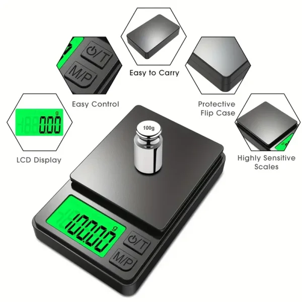 Bilancia tascabile di precisione 1000 g x 0,1 g - Bilancia digitale per grammi, alimenti, gioielli, once/grani con LCD retroilluminato - Mini bilancia da viaggio 5