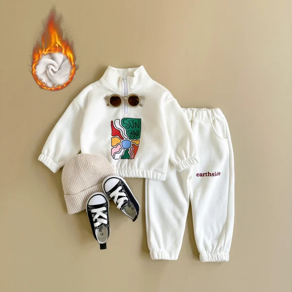 Set da bambino inverno autunno addensare giacca in pile con mezza zip + pantaloni tuta da neonato vestiti per bambini vestiti per bambina 1