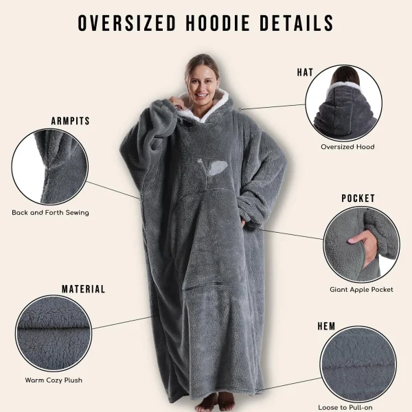 Nuove coperte indossabili extra lunghe Coperta invernale con cappuccio in flanella con maniche lunghe Uomo Donna Coperta calda per TV per adulti accogliente e morbida 4