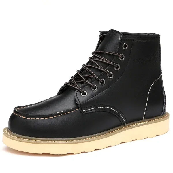 Stivali invernali da uomo caldi Stivali da neve da uomo in pelle con pelliccia Stivaletti da uomo impermeabili fatti a mano Scarpe da lavoro maschili alte antiscivolo 5