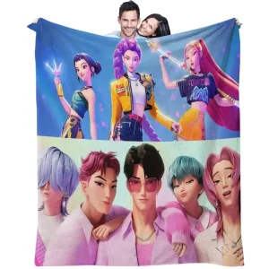 Demon Hunters Kpop Coperta in flanella stampata in 3D Sherpa in pile Regalo caldo per bambini Adulti Home Office 1