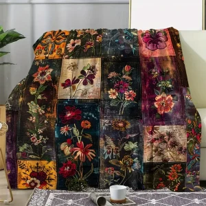 Coperta da tiro in flanella floreale vintage, morbida e calda, per auto, ufficio, campeggio, coperta regalo per tutte le stagioni, coperta in flanella floreale vintage 1