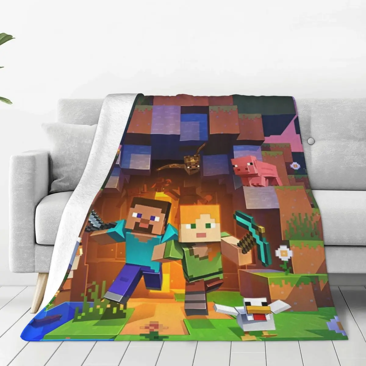 Cartoon Mines Pixel Game Crafts Coperta di flanella Coperta super calda per la decorazione domestica Copriletto decorativo di tendenza di strada 2