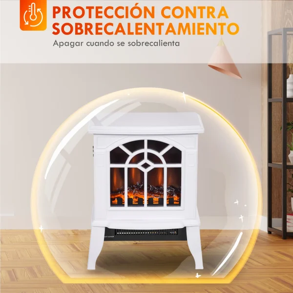 Camino elettrico HOMCOM 1000 W/2000 W 36,5x24x46 cm Bianco 6