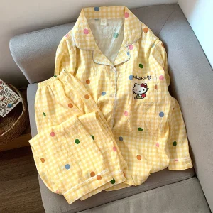 M-5XL Set pigiama Hello Kitty per donna Autunno Inverno Carino taglie forti Indumenti da notte da donna Comodo abbigliamento da casa per donna 1