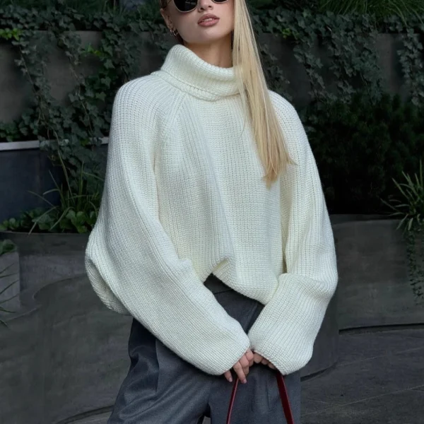 TWOTWINSTYLE High Street Maglione diviso sul retro per donna Collo alto Manica lunga Maglieria temperamento allentato Moda autunnale femminile 3