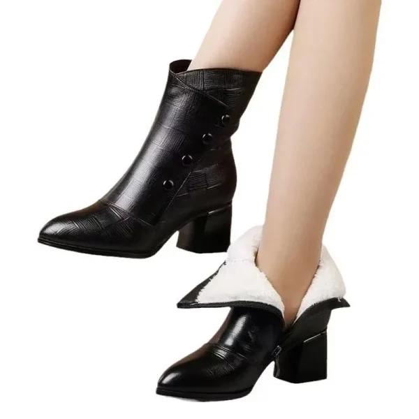 Donne Vendita Calda Punta Rotonda Comode Scarpe Tacchi Alti Plus Size Retro Mamma Scarpe Stivaletti Slip on Pompe da Donna Zapatos Mujer 3