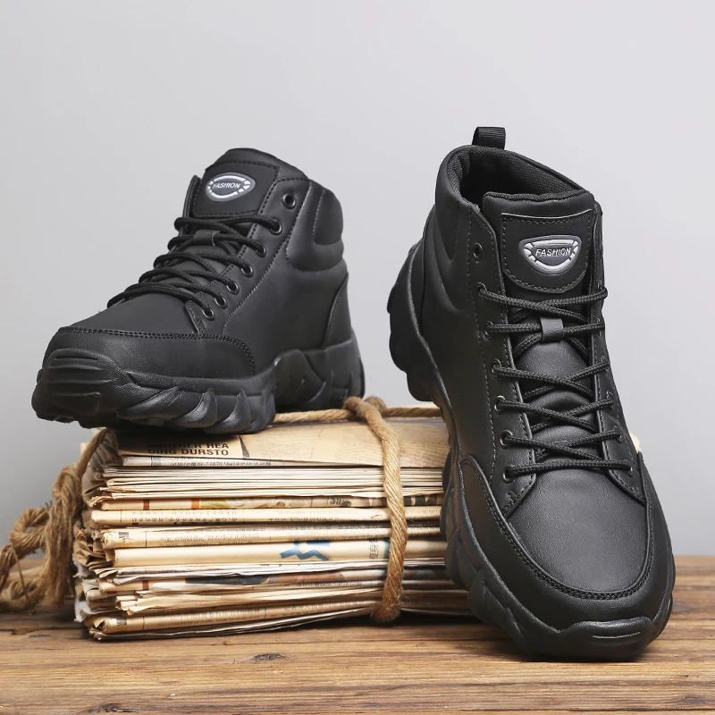 Scarpe da corsa da uomo Sneakers da uomo Stivaletti casual in pelle fatti a mano antiscivolo Stivali leggeri da passeggio con lacci da uomo traspiranti 2