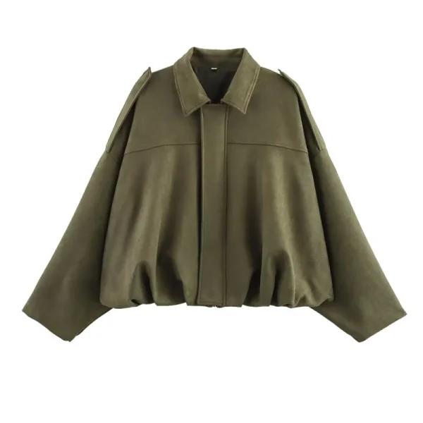 ETJ 2025 Primavera nuovo effetto texture in pelle scamosciata da donna Versione ampia della giacca bomber con spalle con risvolto alla moda 5