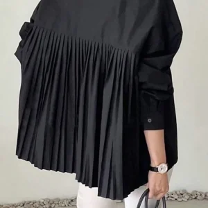 Taglie forti 2025 Primavera ed estate Nuove donne Colletto POLO Pieghettato Casual Camicia con bottone a fila singola Camicetta Tinta unita 1