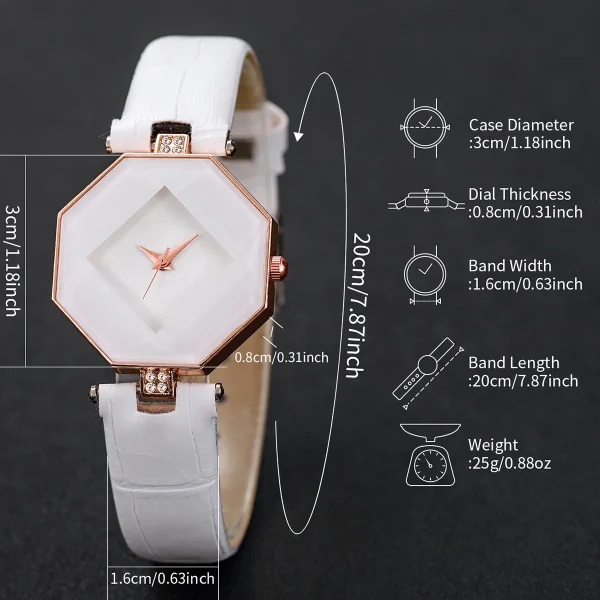 2 pezzi di orologi da donna alla moda, cinturino in pelle casual, orologio analogico al quarzo, set di braccialetti di perle (senza scatola) 5