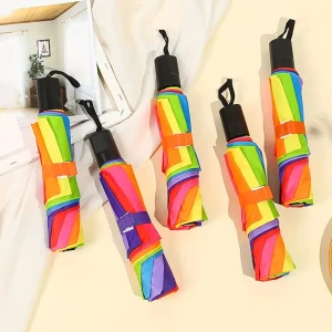 1pc - Rainbow Wonder-ombrello portatile a tre pieghe con manico corto, Design pieghevole per uno stile e una protezione senza sforzo 1
