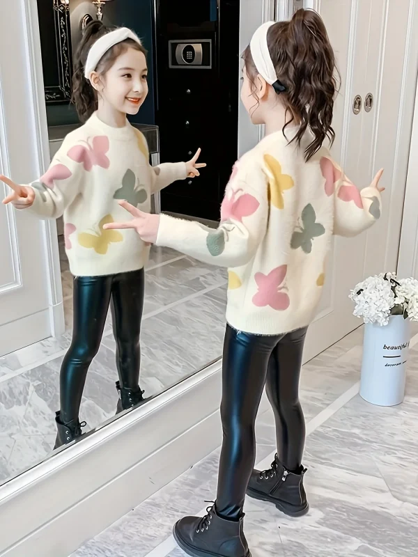 Maglioni da ragazza, pullover, abbigliamento autunnale e invernale, nuovi vestiti per bambini, camicie con fondo, eleganti maglioni ispessiti per bambini più grandi 1
