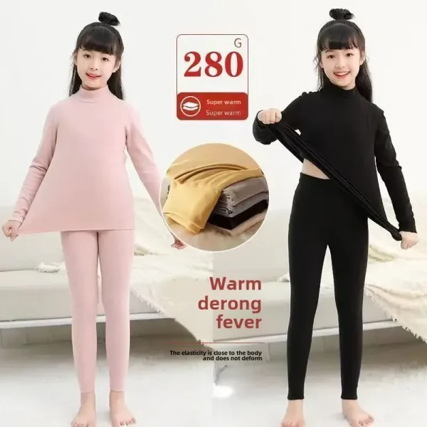 Giacca autunnale per bambini foderata in pile e ispessita Strato base per bambini Polo superiore/collo tartaruga Abito caldo per bambini di mezzo a grande 4