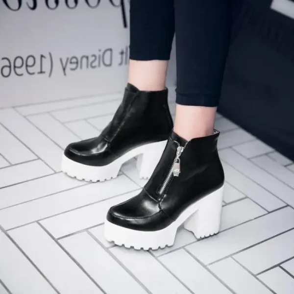 Stivaletti con plateau bianco nero per donna stivali con tacco alto donna Zip autunno inverno stivaletti stivali donna scarpe scarpe da donna 4