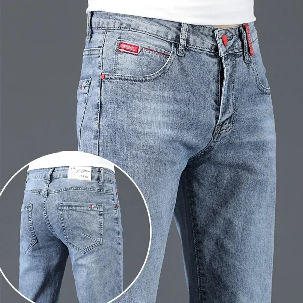 2024 nuovi jeans skinny casual da lavoro in cotone da uomo pantaloni in denim slim dritti elasticizzati alla moda alla moda maschile blu grigio 1