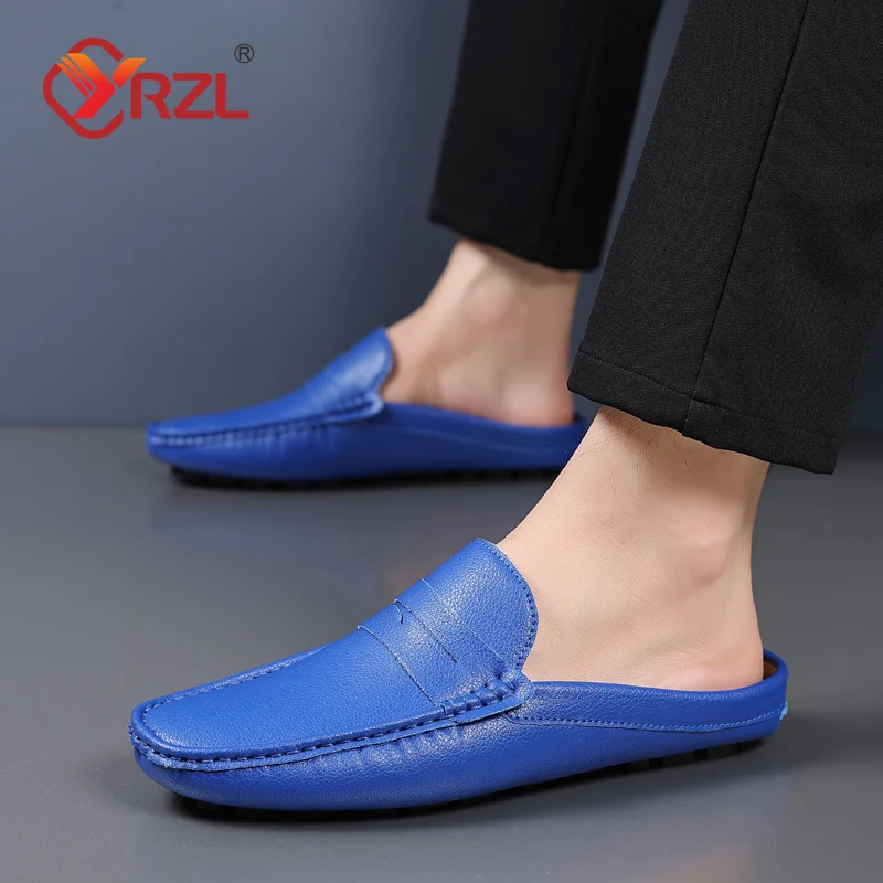 YRZL mocassini estate Slip on mezze scarpe per uomo pantofole in pelle PU Casual traspirante comodi mocassini mocassini scarpe Casual da uomo 3