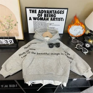 Felpe con cappuccio in pile per ragazzi Felpa con cappuccio casual per bambini Pullover autunnale per bambini Troddler Lettera Cappotti di moda Abiti invernali per adolescenti 1