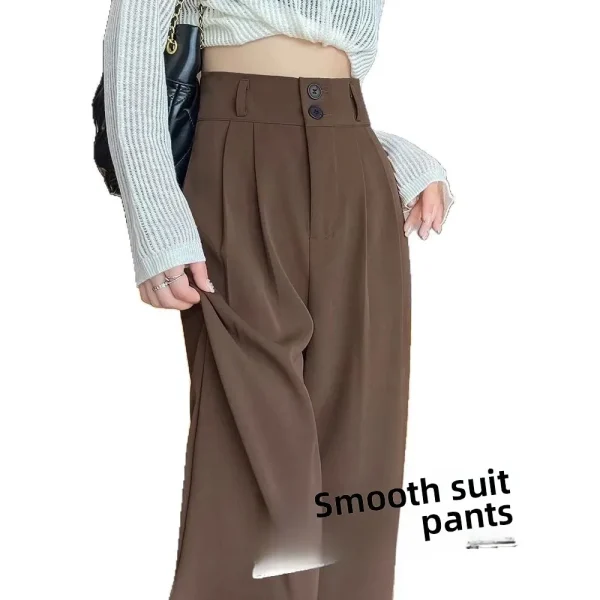 Pantaloni da abito a gamba dritta a vita alta Pantaloni casual drappeggiati che nascondono i fianchi a gamba larga per le donne taglie forti Primavera Estate Nuovo stile 5