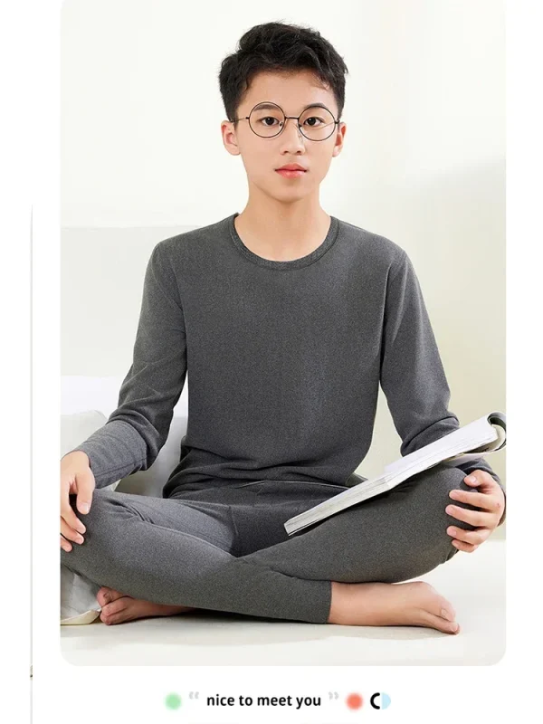 Set di pantaloni autunnali per giovani in velluto tedesco di seta di lana invernale Set di biancheria intima morbida e calda per studenti per bambini 3