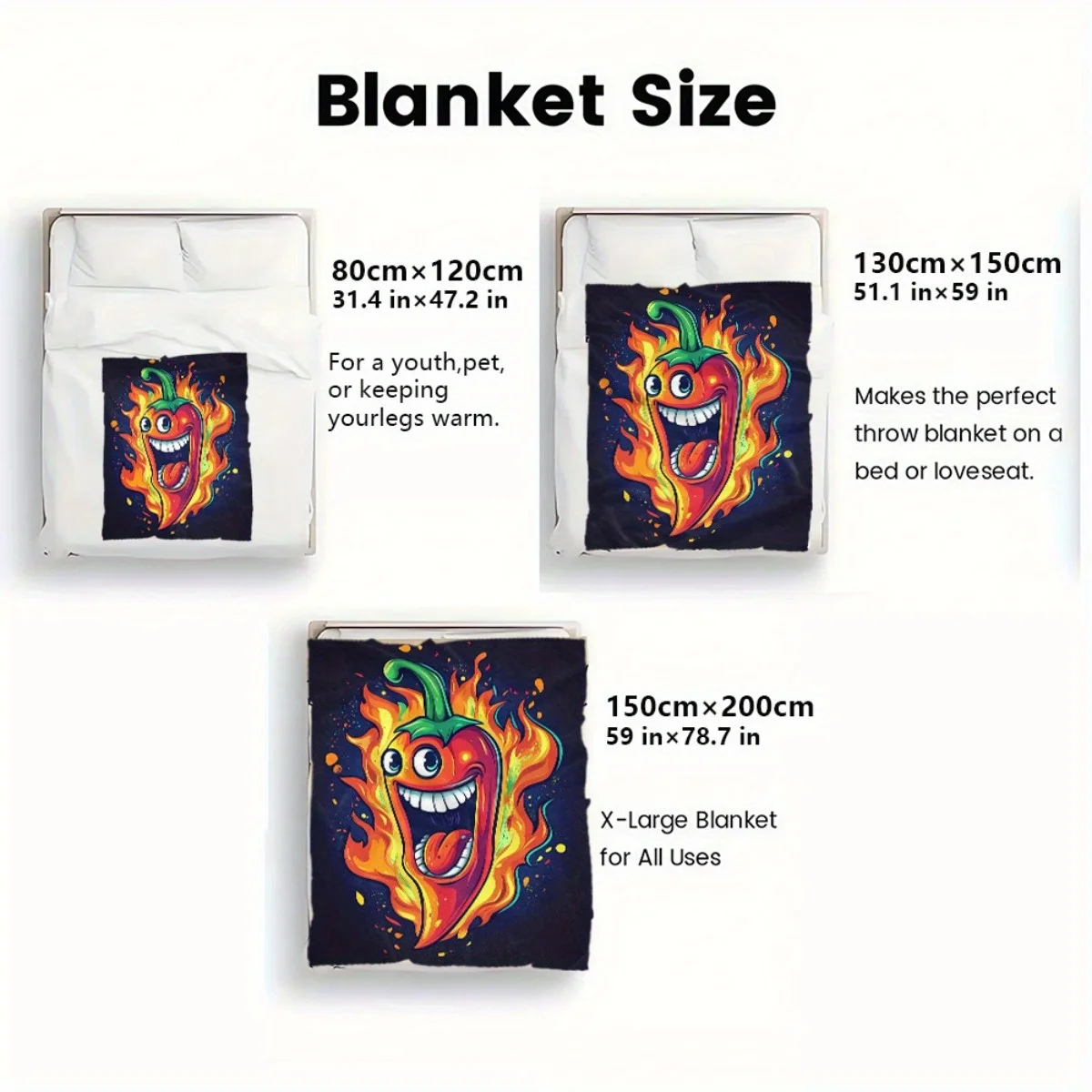 1 coperta in flanella con design Fiery Chili Pepper Face: leggera, morbida e calda per divano, campeggio, soggiorno, ufficio, sedia e 3