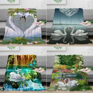 Coperta da tiro in flanella con cigno, leggera, super morbida, accogliente, in flanella per divano letto, per tutte le stagioni, calda, king queen size 1