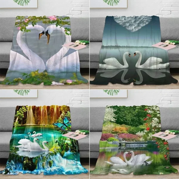 Coperta da tiro in flanella con cigno, leggera, super morbida, accogliente, in flanella per divano letto, per tutte le stagioni, calda, king queen size 1