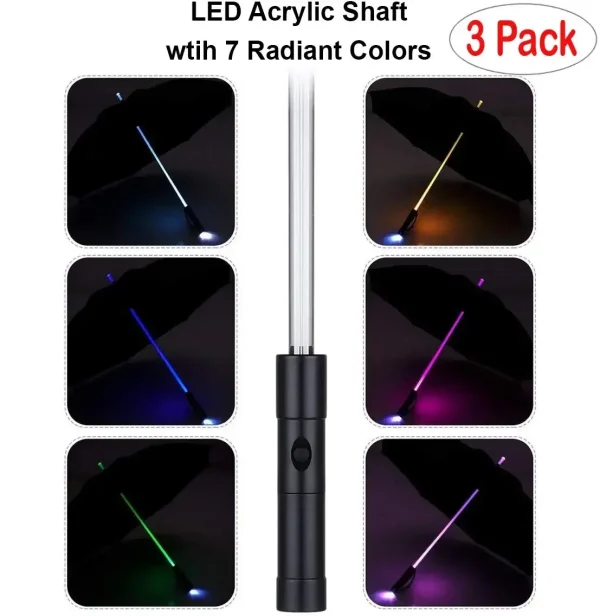 Ombrelli illuminati a LED con maniglia per torcia, trasparente, nero, grigio, rosso 3