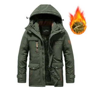 Giubbotti invernali lunghi con cappuccio da uomo Multi tasche Parka caldi Piumini in pile Nuova moda maschile Utensili da esterno Giacche casual 6XL 1