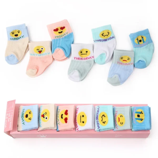 Set da 7 paia per calzini per bambini in morbido cotone simpatico animale sorriso viso primavera e autunno per 0-6 mesi ragazzi e ragazze W0040W0052 6