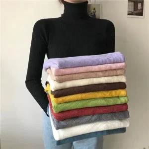 2025 maglione dolcevita da donna semplice pullover moda invernale maglione da donna in maglia elastica top basic femminili neri solidi casual 1