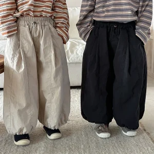 Autunno 1-7Y Pantaloni larghi da lanterna per bambini Pantaloni da bambino in cotone con coulisse in vita Pantaloni a gamba larga Morbidi vestiti per ragazzi e ragazze 1