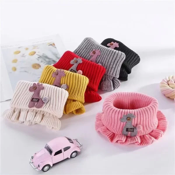 Sciarpa lavorata a maglia per bambini Cartone animato Giraffa Scaldacollo con volant Accessori per bambini per ragazze Colletto Cerchio Sciarpe calde invernali all'aperto 2
