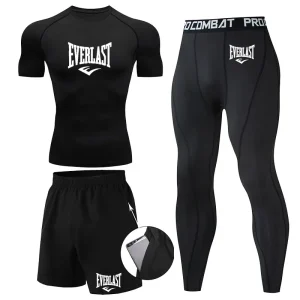 EVER/LAST Abiti da uomo neri Camicie a compressione Leggings Elasticità Fitness Palestra Corsa Traspirante Quick Dry Rashguard Set da uomo 1