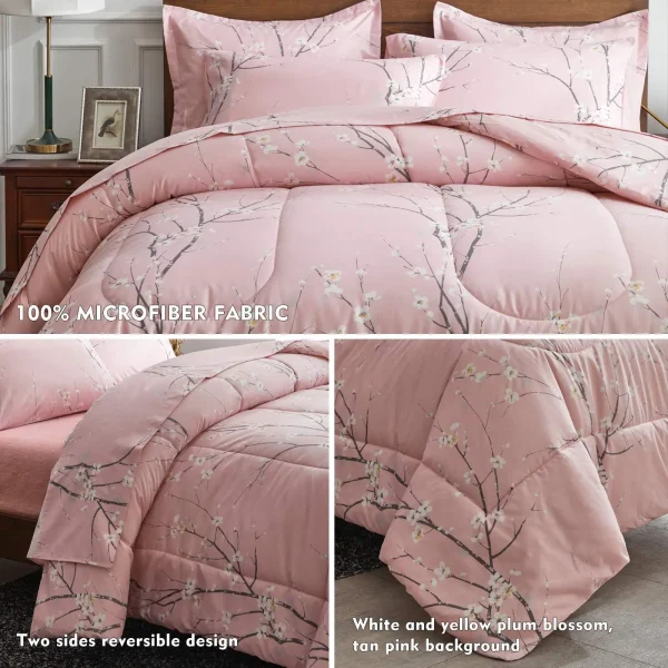 Set trapunta stampata con fiori di pruno rosa con federa da 2 pezzi Piumini caldi primaverili e autunnali Trapunte Coperta letto matrimoniale singola 5