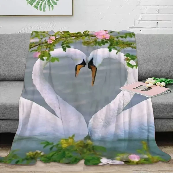 Coperta da tiro in flanella con cigno, leggera, super morbida, accogliente, in flanella per divano letto, per tutte le stagioni, calda, king queen size 4