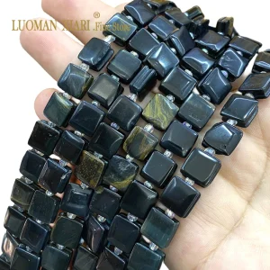 Perline distanziatrici allentate per la creazione di gioielli cubo piatto pietra naturale occhio di tigre blu nero accessori per ciondoli braccialetto fai da te 10x10mm, 15 pollici 1