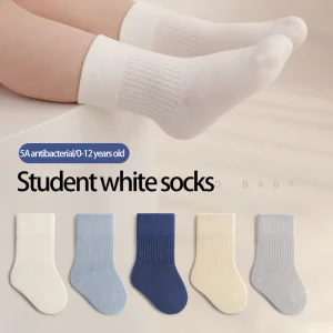 Blotona Calzini per bambini per bambini 5 paia di colori solidi carini Calzini morbidi traspiranti Calzini elastici da passeggio per accessori di abbigliamento per neonati 1