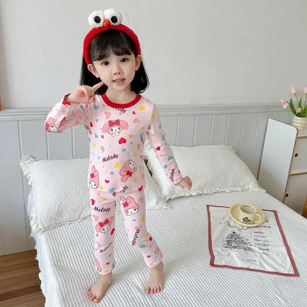 Sanrio Kuromi Bambini Vestiti di Autunno 2 Pezzi My Melody Base Calda Autunno Inverno Autunno Pantaloni Bambino a Vita Media Ragazze Biancheria Intima Set Pigiama 2