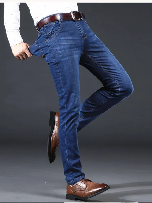 Nuovi uomini leggeri di lusso elasticizzati pantaloni slim fit comodi morbidi pantaloni di jeans casual dritti moda business abbigliamento di marca maschile 3