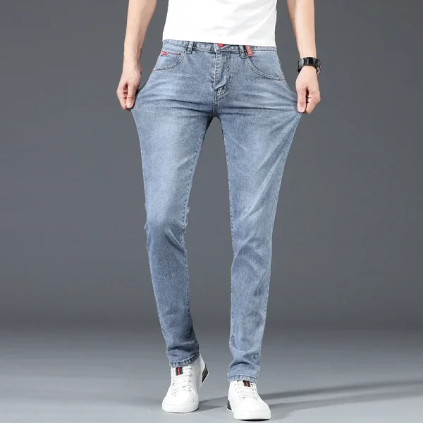 2024 nuovi jeans skinny casual da lavoro in cotone da uomo pantaloni in denim slim dritti elasticizzati alla moda alla moda maschile blu grigio 2