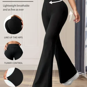 Pantaloni svasati attillati a vita alta primaverili ed estivi da donna, pantaloni neri lunghi a gamba sottile, pantaloni sottili a gamba larga per donne slim 1