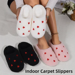 Pantofole a forma di cuore da donna invernali Love Mute Scarpe con suola morbida Indoor Comodo tappeto silenzioso carino Soggiorno leggero 1