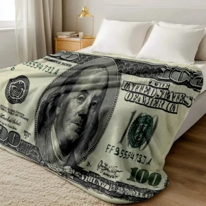 100 $ $ $ $ Ricco dollaro Soldi Coperta di flanella morbida per cartoni animati per letti Camera da letto Divano Coperta da picnic per il tempo libero all'aperto Pisolino 1