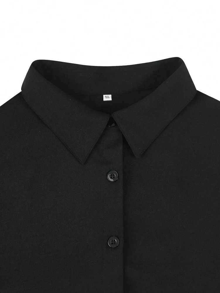 Taglie forti 2025 Primavera ed estate Nuove donne Colletto POLO Pieghettato Casual Camicia con bottone a fila singola Camicetta Tinta unita 6