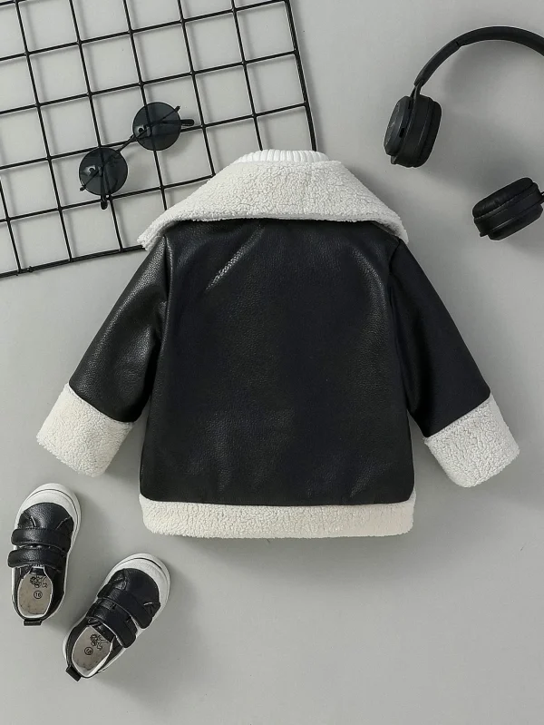 3M-3Y Autunno Inverno Ragazzi New Fashion PU Giacca in pelle Tenere al caldo Addensare Pelliccia sintetica in un cappotto Streetrwear Abbigliamento 2