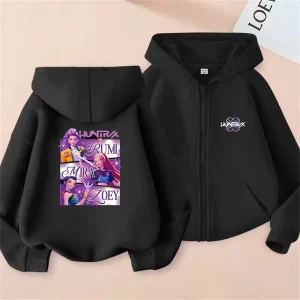 Felpe con cappuccio stile cerniera per bambini KPop Demon Hunters Top Bambino 3-12 anni Cappotto Moda nero Abbigliamento Ragazzi Ragazze Felpa con cappuccio Felpa 1
