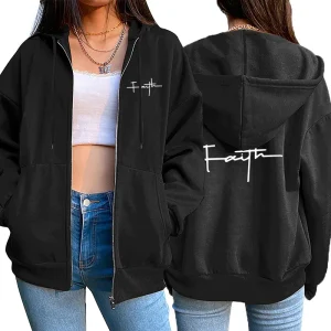 Cappotto cardigan con cerniera da donna Stampa Felpa con cappuccio casual Abbigliamento sportivo da jogging Giacca da donna versatile da strada di alta qualità 1