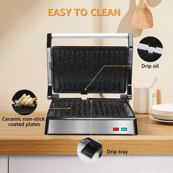 Aigostar Hett Pro Panini Maker/piastra per tostapane, rivestimento antiaderente in pietra ecologica, vassoio per grasso, pressa per Sandwich, padella elettrica, 1500 4