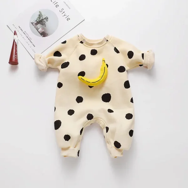 Vestiti per bambini primaverili Pagliaccetto a banana Indumenti da notte in cotone Vestiti coreani per neonati Ragazzo Ragazza Body Banana Dot Tuta per bambini 2